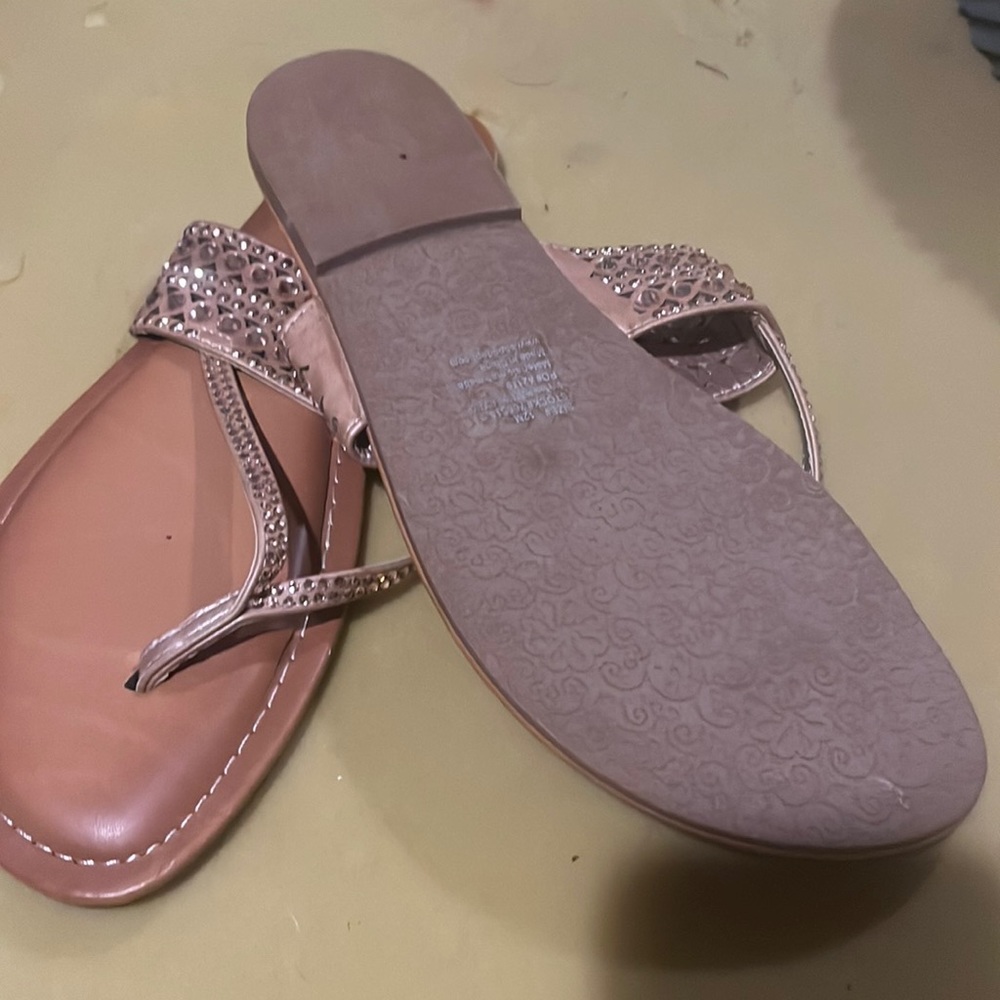 Gold rhinestone flip flop  strap sandals